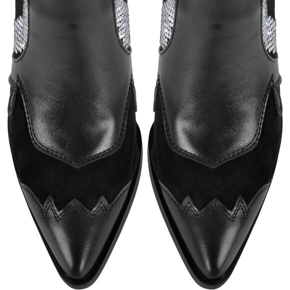 ⚡Women's Black Wide Calf Star Rhinestone Over The Knee Cowgirl Boot Embellished - Picture 4 of 6